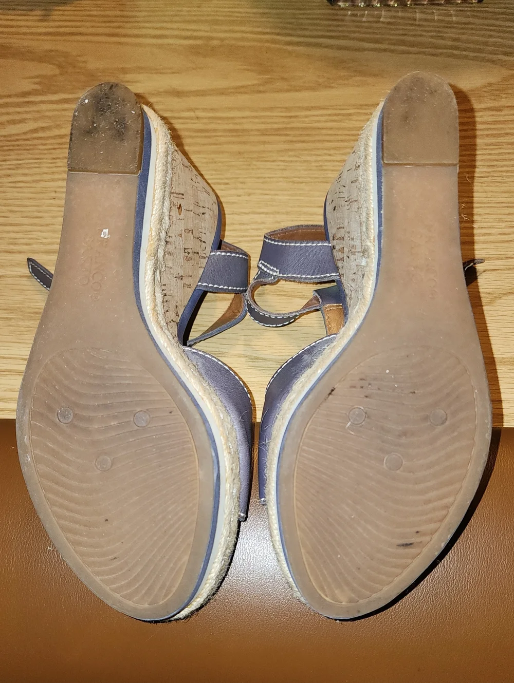 Franco Sarto Navy Wedge Sandals with Ankle Strap